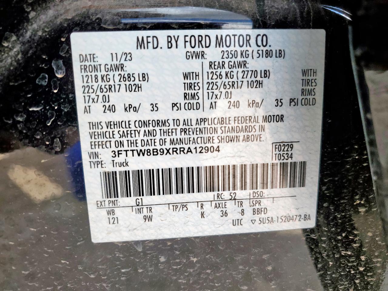 2024 Ford Maverick Xl VIN: 3FTTW8B9XRRA12904 Lot: 85919495