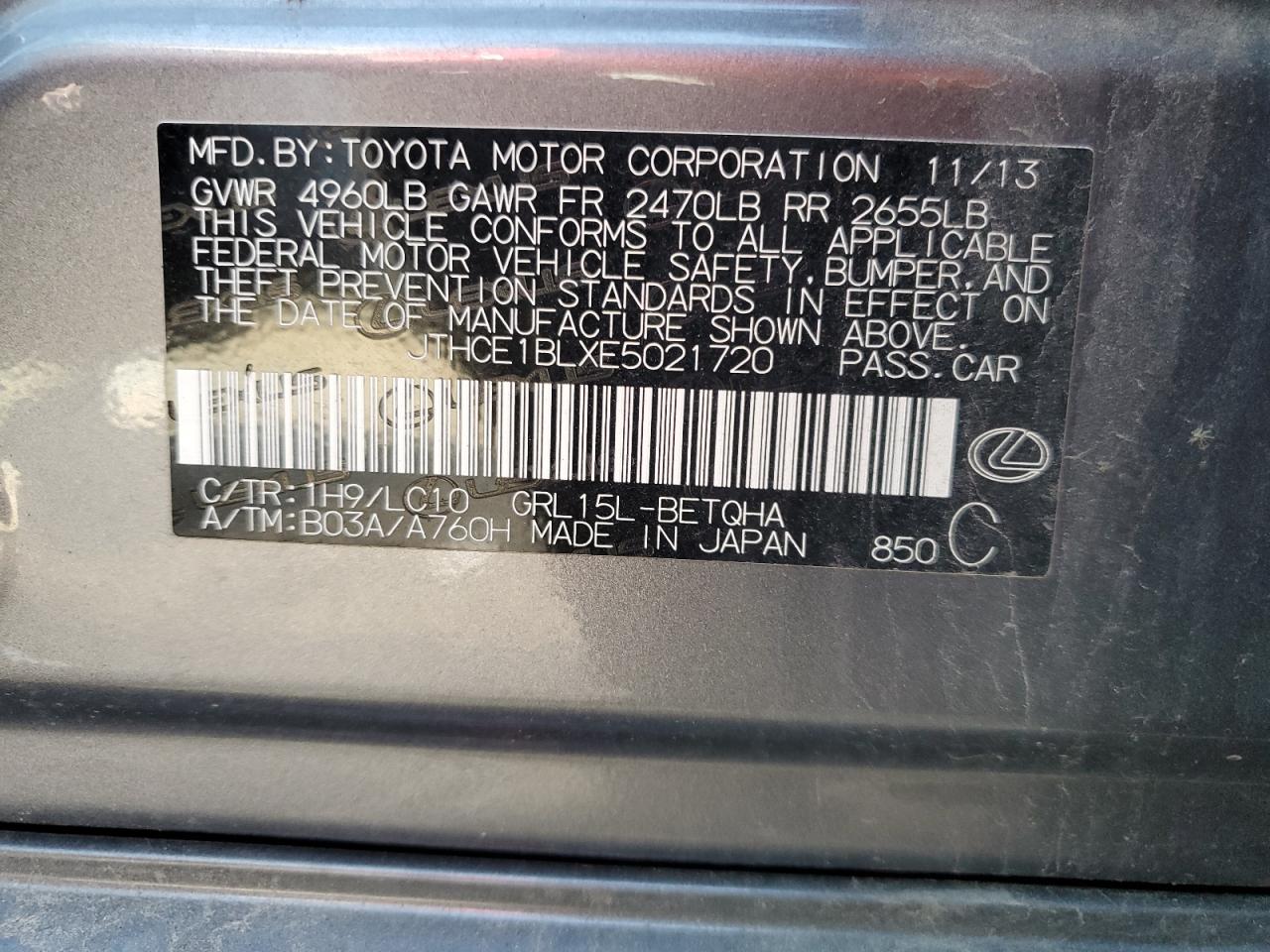 2014 Lexus Gs 350 VIN: JTHCE1BLXE5021720 Lot: 84625335