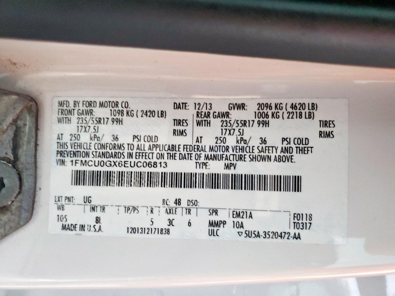 2014 Ford Escape Se VIN: 1FMCU0GX6EUC06813 Lot: 90706725