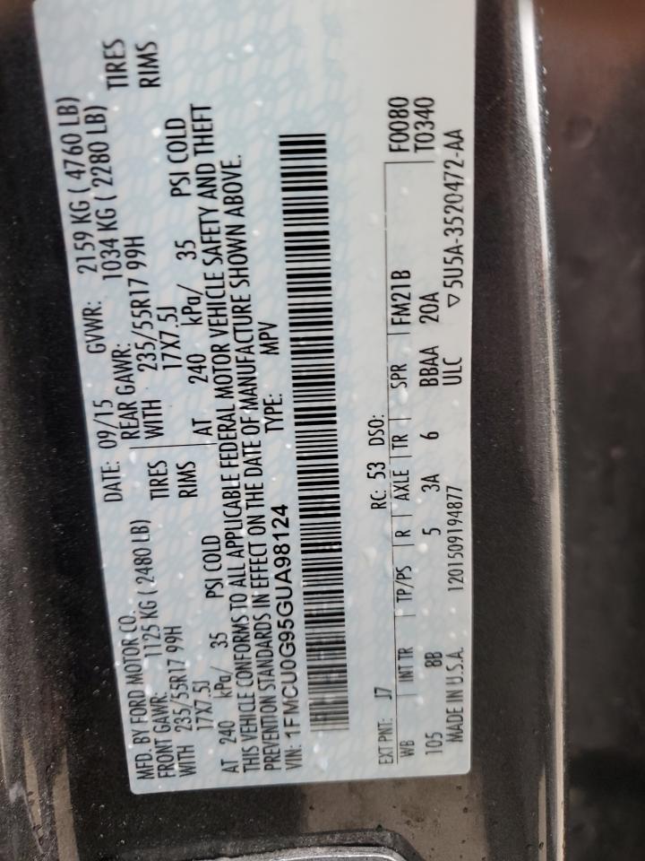 2016 Ford Escape Se VIN: 1FMCU0G95GUA98124 Lot: 86458295