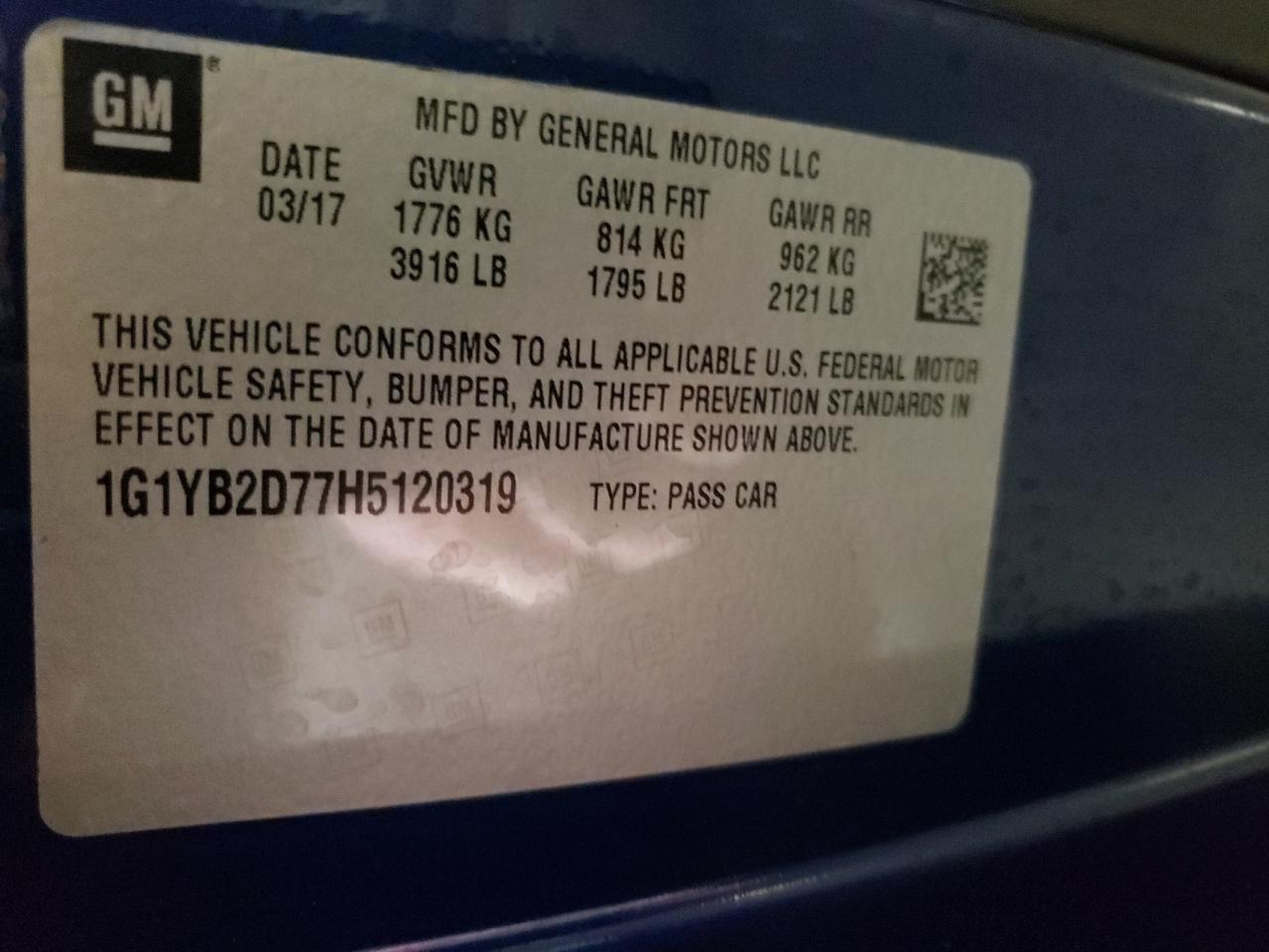 2017 Chevrolet Corvette Stingray 1Lt VIN: 1G1YB2D77H5120319 Lot: 84758205