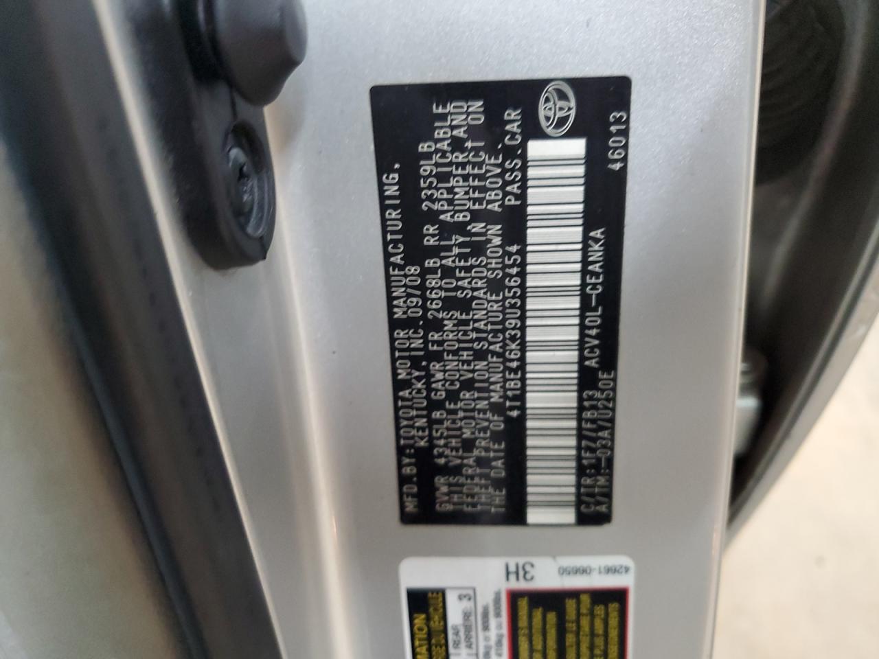 2009 Toyota Camry Base VIN: 4T1BE46K39U356454 Lot: 86073815