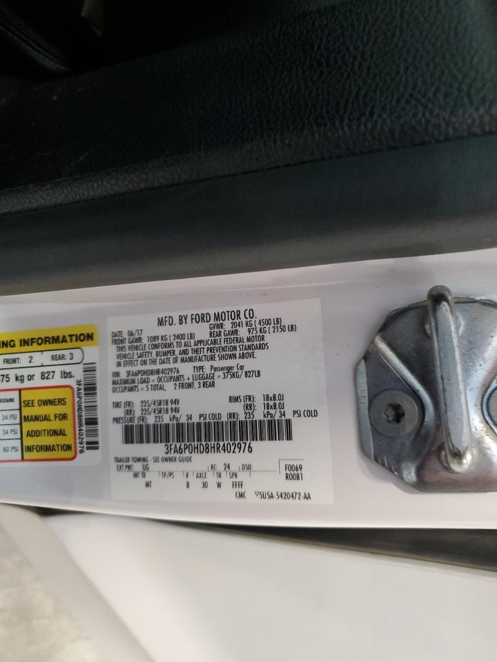 2017 Ford Fusion Se VIN: 3FA6P0HD8HR402976 Lot: 84820915