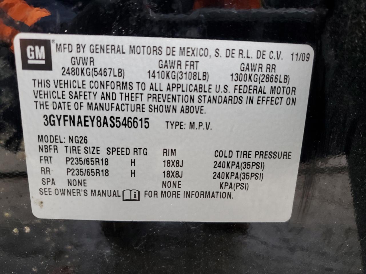 2010 Cadillac Srx Luxury Collection VIN: 3GYFNAEY8AS546615 Lot: 89865565