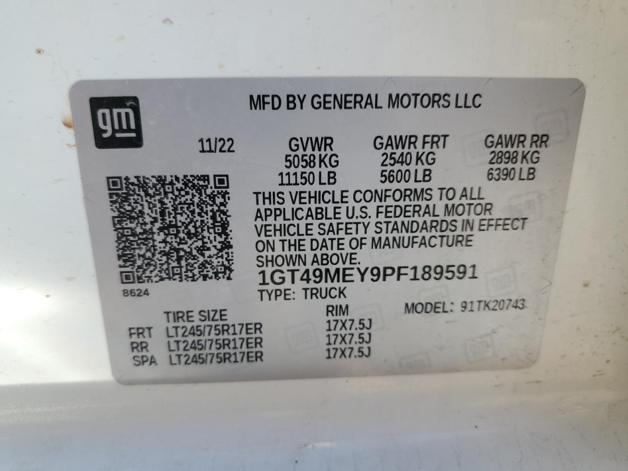 2023 GMC Sierra K2500 Sle VIN: 1GT49MEY9PF189591 Lot: 85150595