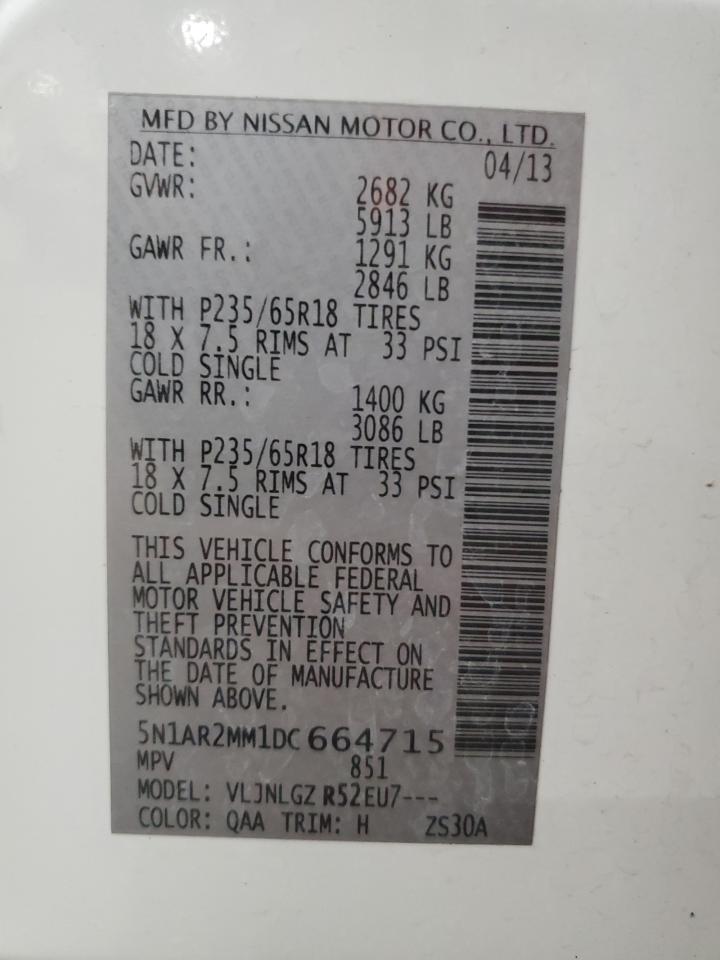2013 Nissan Pathfinder S VIN: 5N1AR2MM1DC664715 Lot: 86288285