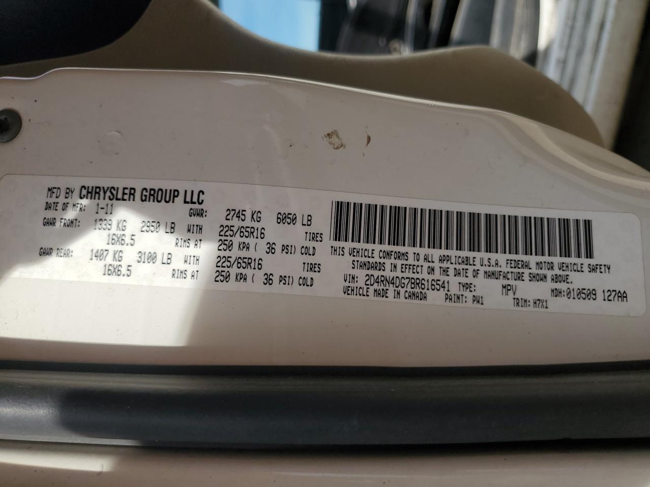 2011 Dodge Grand Caravan Express VIN: 2D4RN4DG7BR616541 Lot: 84551685