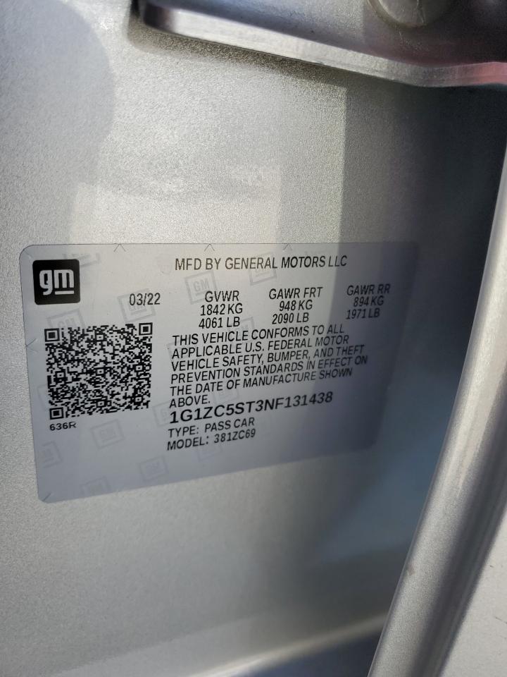 2022 Chevrolet Malibu Ls VIN: 1G1ZC5ST3NF131438 Lot: 84882105