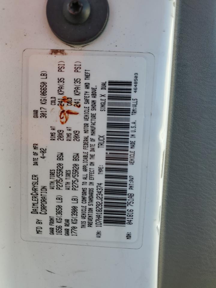 2002 Dodge Ram 1500 VIN: 1D7HA18Z92J234374 Lot: 84521965