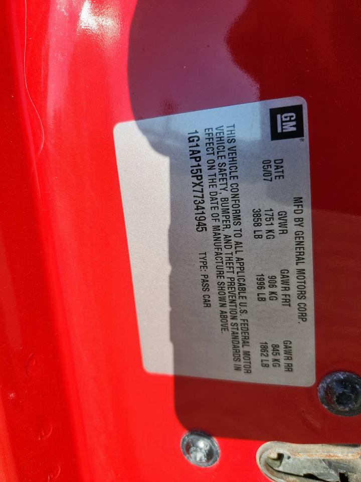 2007 Chevrolet Cobalt Ss Supercharged VIN: 1G1AP15PX77341945 Lot: 90707625