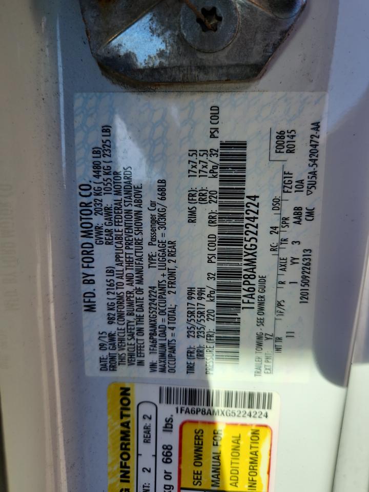 2016 Ford Mustang VIN: 1FA6P8AMXG5224224 Lot: 89460445