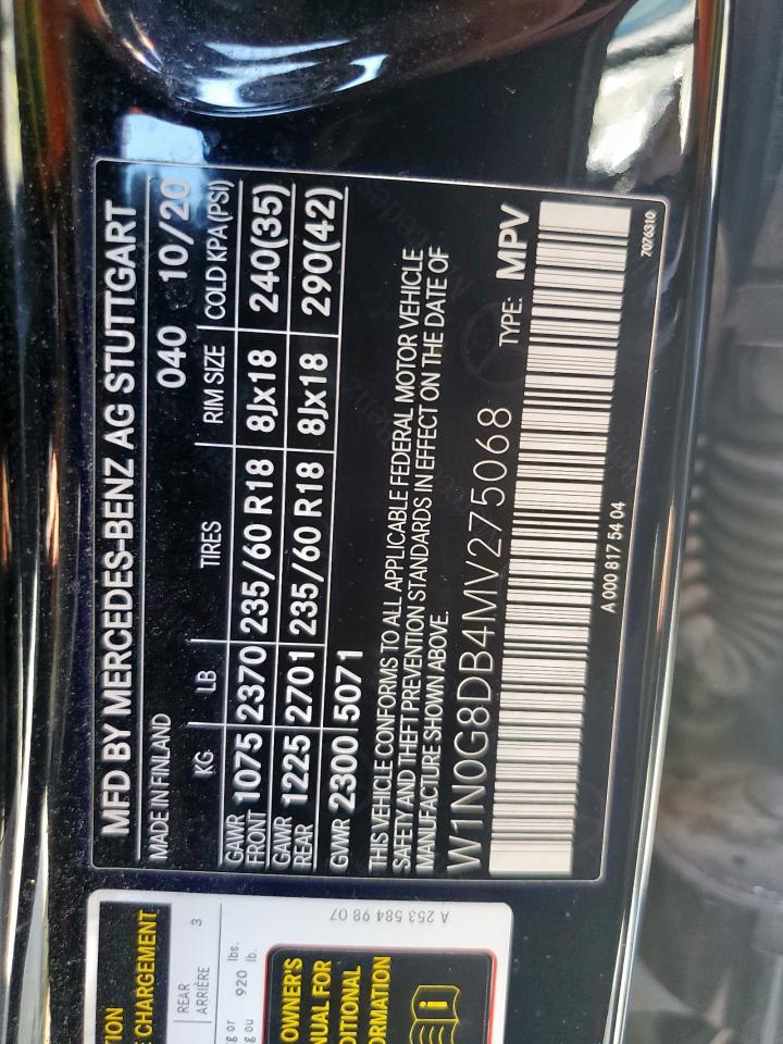 2021 Mercedes-Benz Glc 300 VIN: W1N0G8DB4MV275068 Lot: 85194725