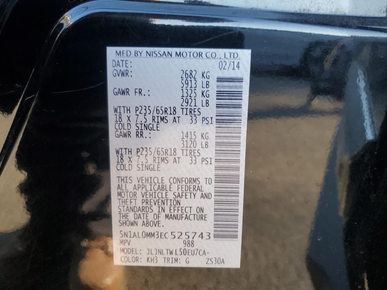 2014 Infiniti Qx60 VIN: 5N1AL0MM3EC525743 Lot: 84299075