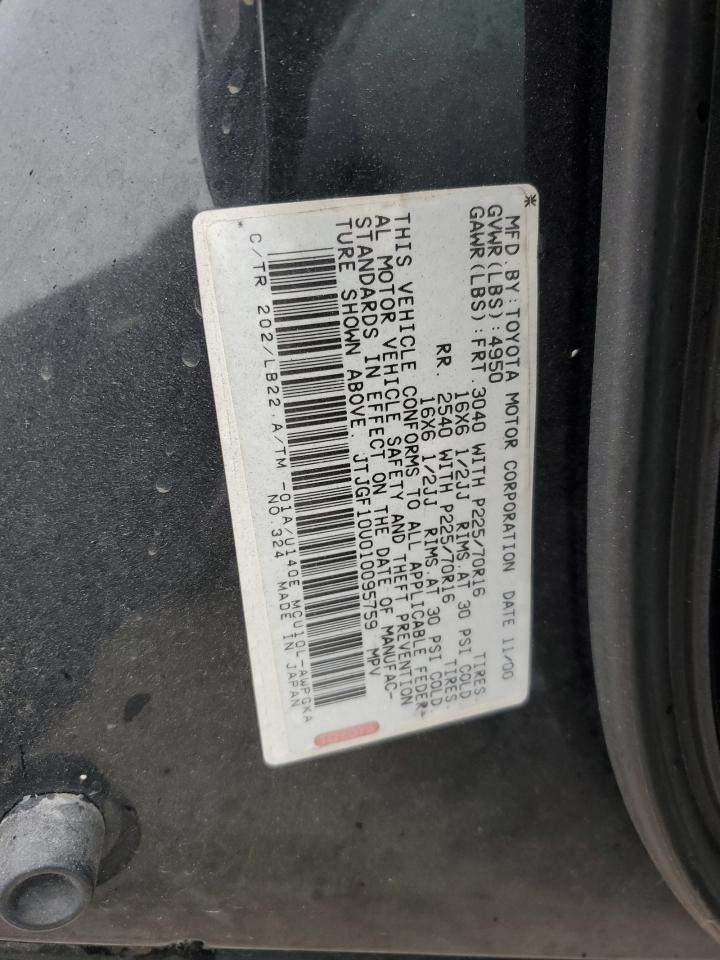 2001 Lexus Rx 300 VIN: JTJGF10U010095759 Lot: 90304595