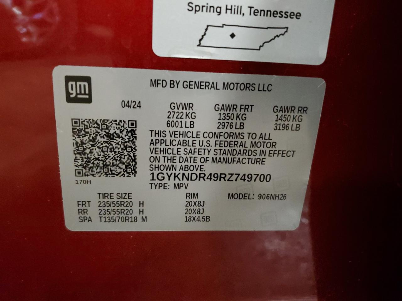 2024 Cadillac Xt5 Premium Luxury VIN: 1GYKNDR49RZ749700 Lot: 86620765