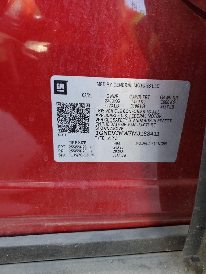 2021 Chevrolet Traverse Rs VIN: 1GNEVJKW7MJ188411 Lot: 82182205