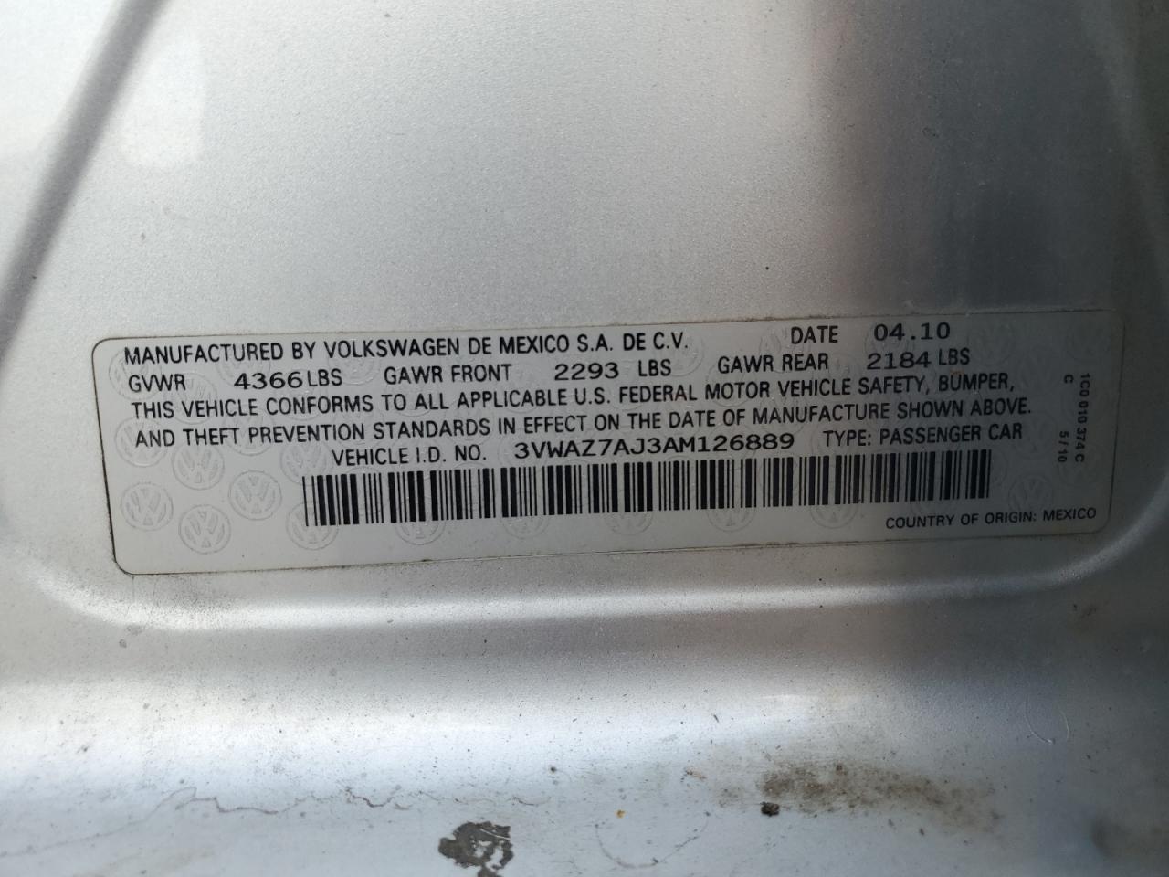 2010 Volkswagen Jetta Limited VIN: 3VWAZ7AJ3AM126889 Lot: 84481055
