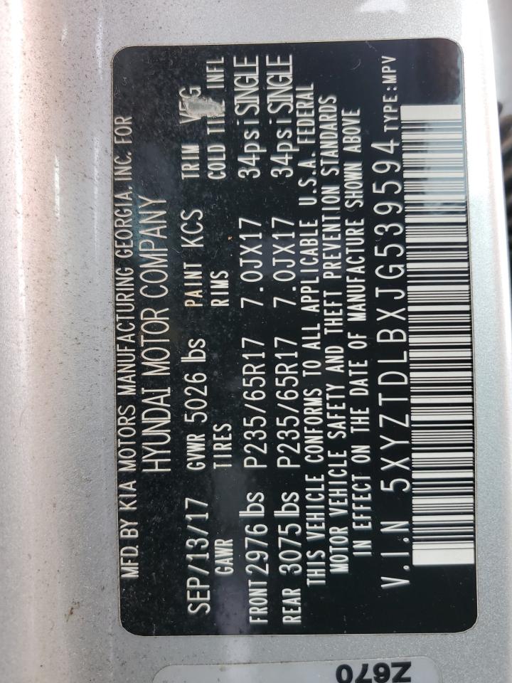 2018 Hyundai Santa Fe Sport VIN: 5XYZTDLBXJG539594 Lot: 84800085