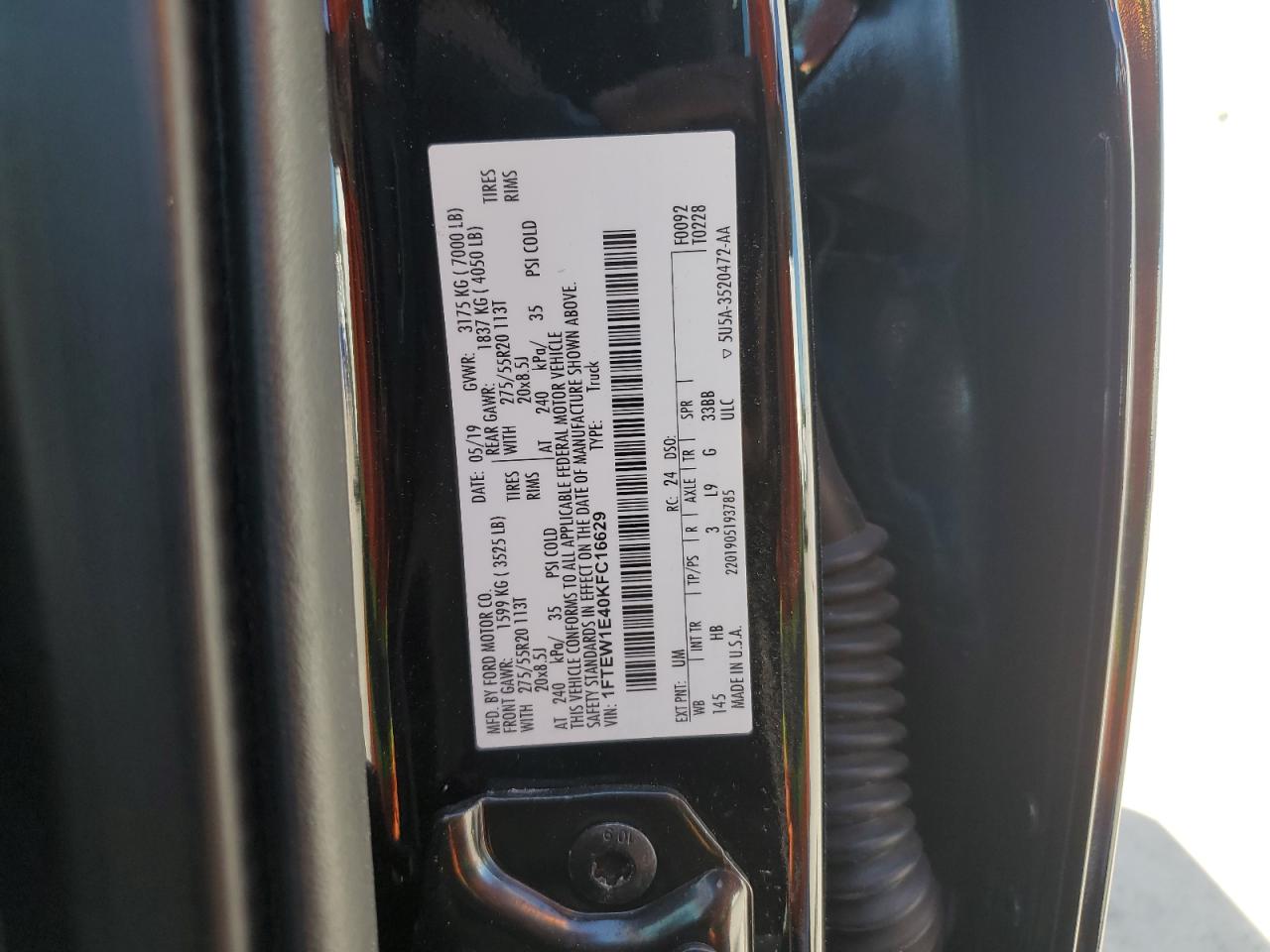 2019 Ford F150 Supercrew VIN: 1FTEW1E40KFC16629 Lot: 87314645