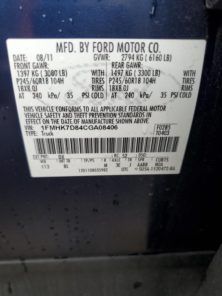 2012 Ford Explorer Xlt VIN: 1FMHK7D84CGA08406 Lot: 85319745