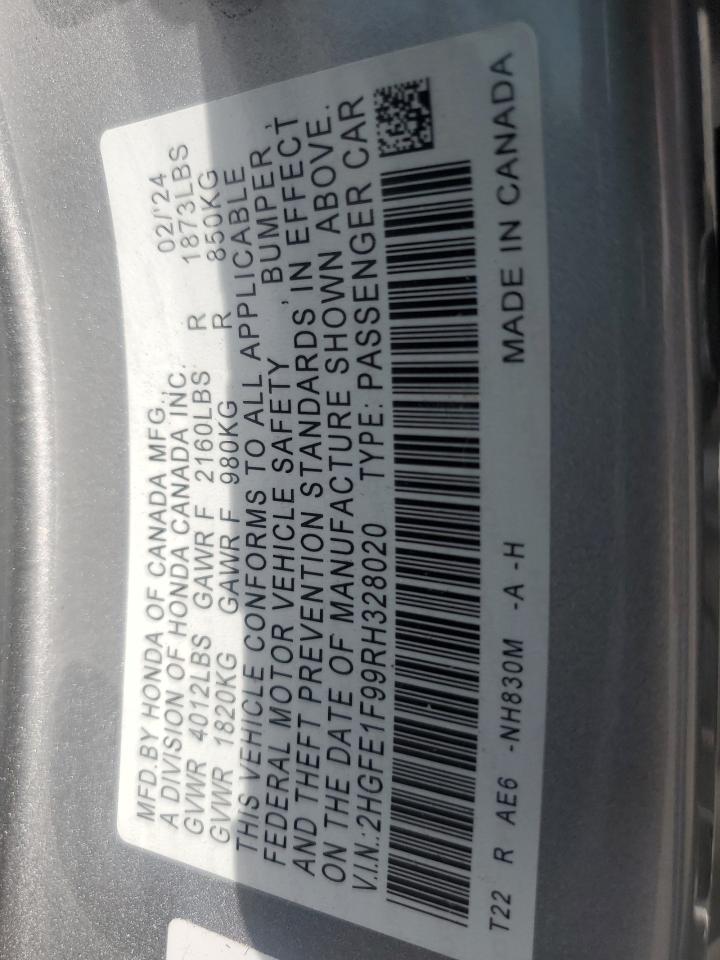 2024 Honda Civic Touring VIN: 2HGFE1F99RH328020 Lot: 81929725