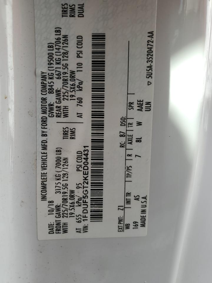 2019 Ford F550 Super Duty VIN: 1FDUF5GT2KED04431 Lot: 85371765