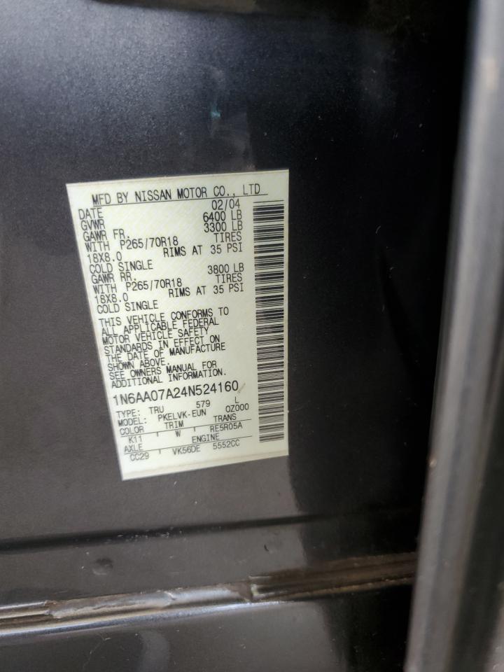 2004 Nissan Titan Xe VIN: 1N6AA07A24N524160 Lot: 82273295