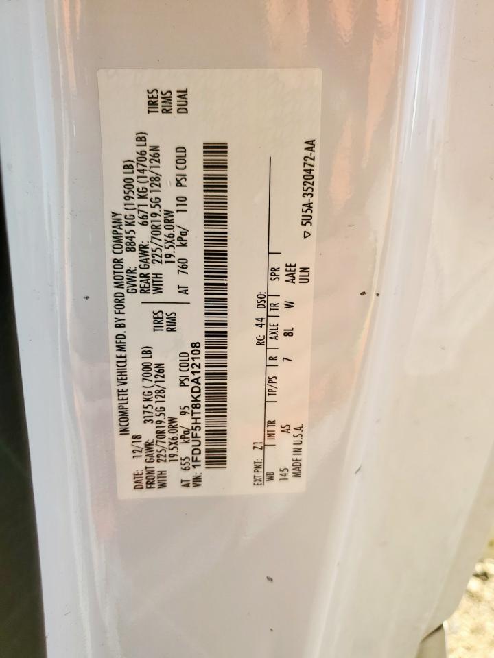 2019 Ford F550 Super Duty Bucket Truck VIN: 1FDUF5HT8KDA12108 Lot: 89823245