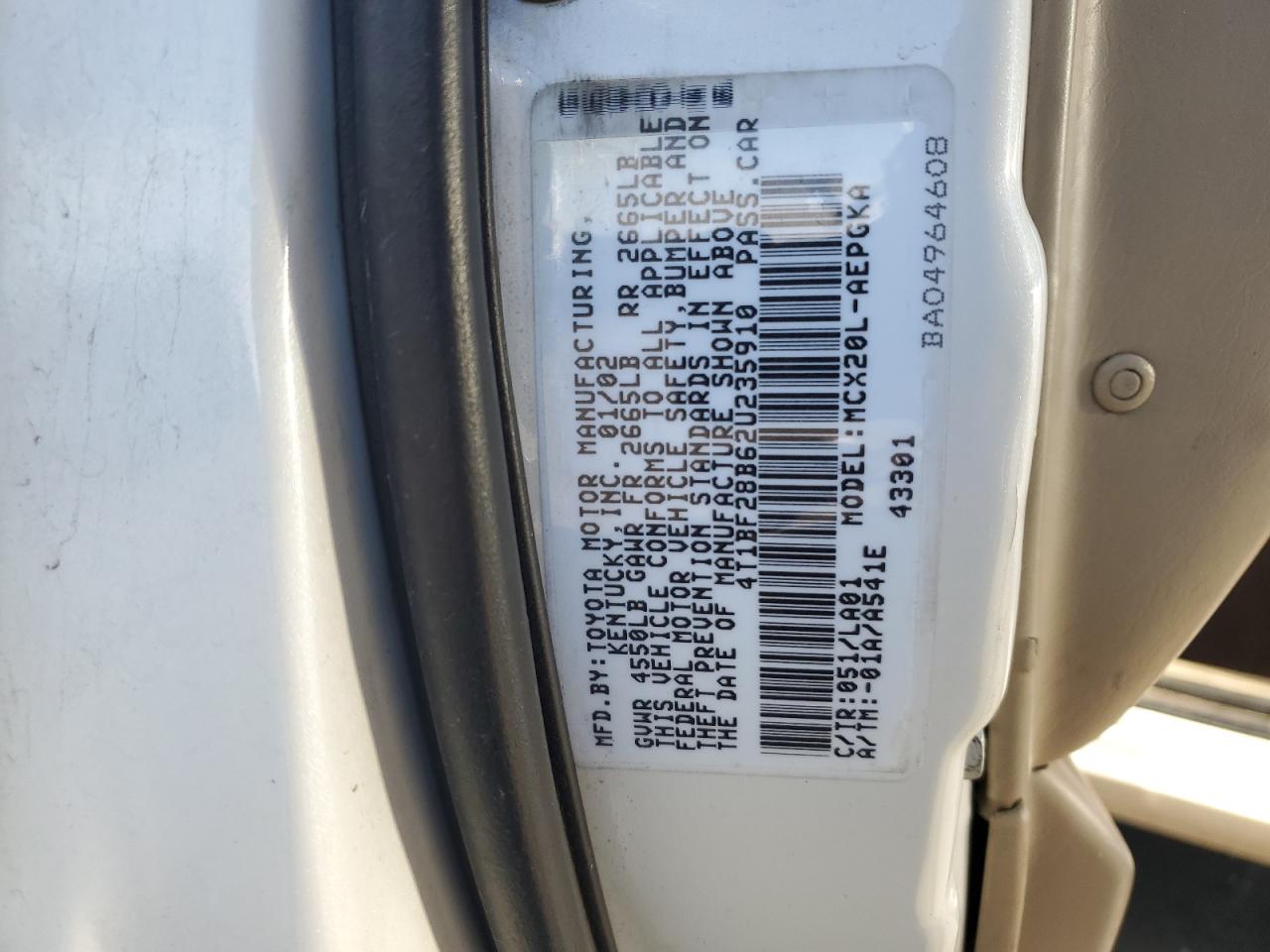 2002 Toyota Avalon Xl VIN: 4T1BF28B62U235910 Lot: 82748195