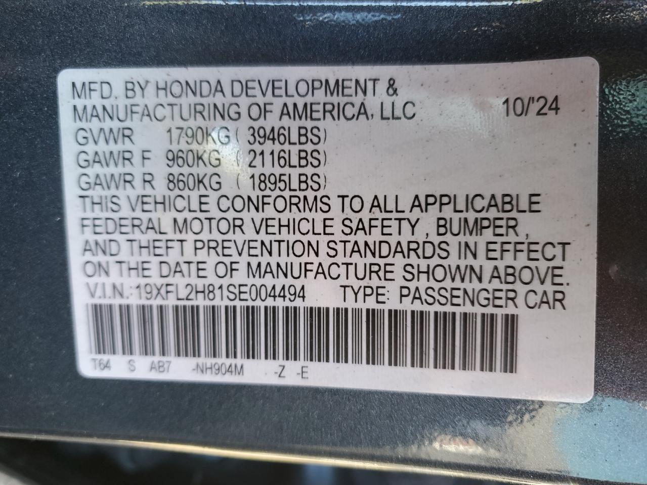 2025 Honda Civic Sport VIN: 19XFL2H81SE004494 Lot: 86120395