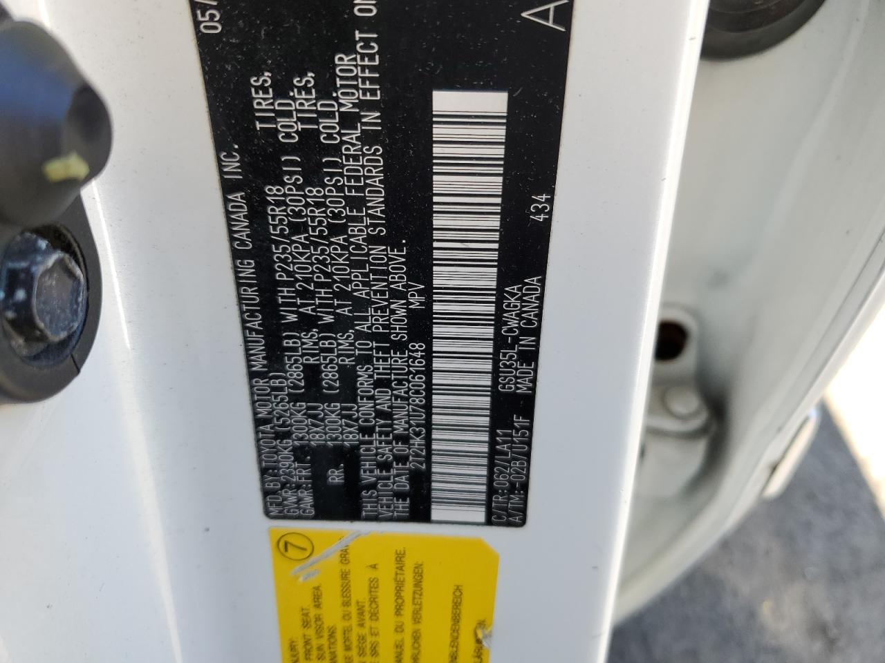 2008 Lexus Rx 350 VIN: 2T2HK31U78C061648 Lot: 84366125