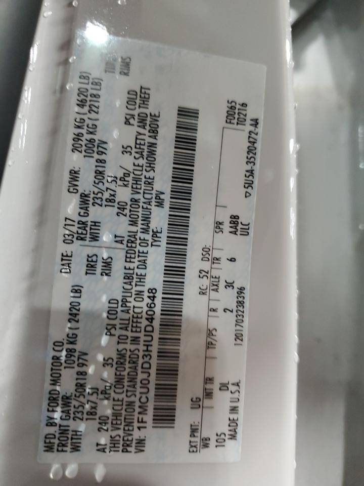 2017 Ford Escape Titanium VIN: 1FMCU0JD3HUD40648 Lot: 90056455