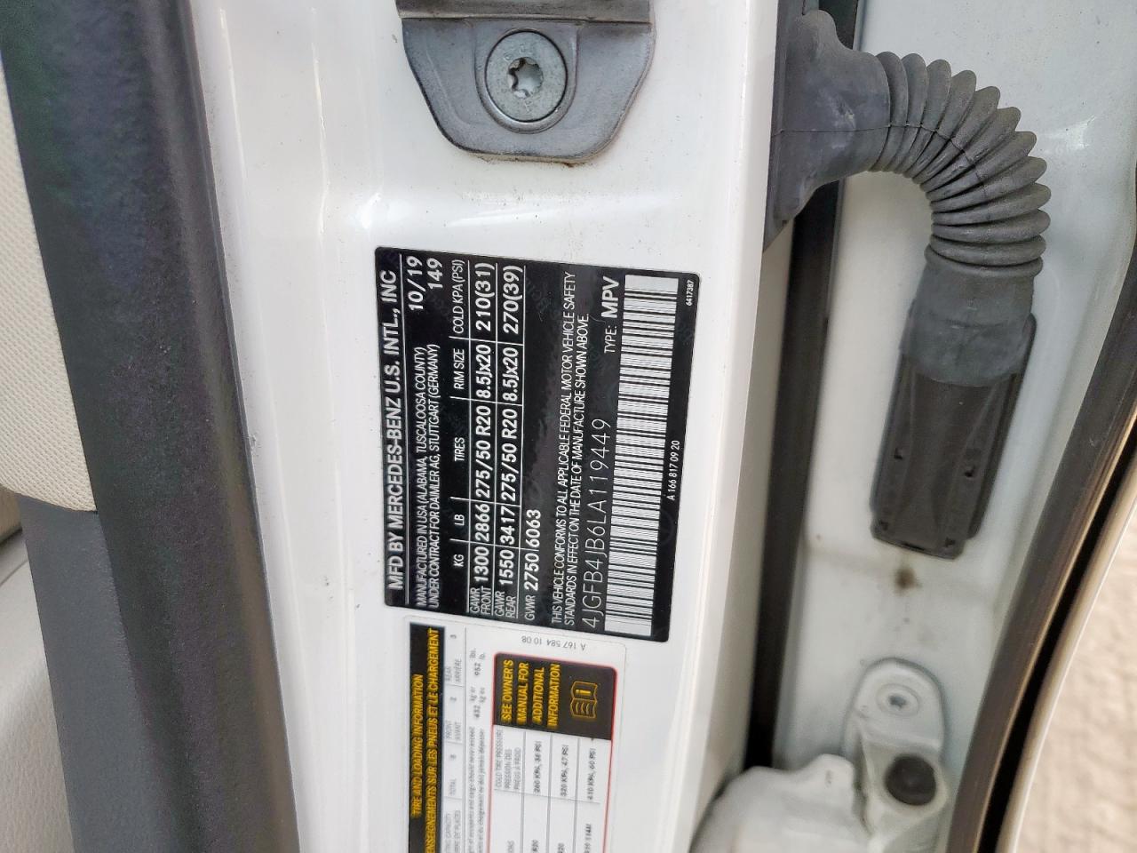 2020 Mercedes-Benz Gle 350 VIN: 4JGFB4JB6LA119449 Lot: 84736845