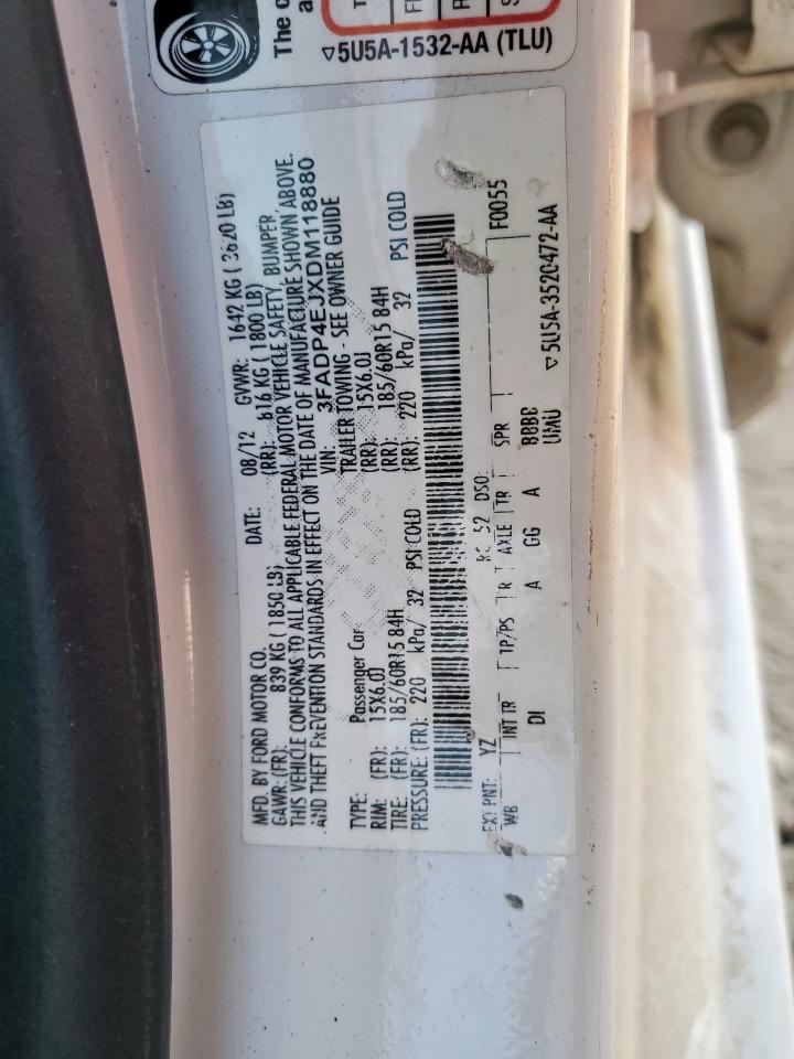 2013 Ford Fiesta Se VIN: 3FADP4EJXDM118880 Lot: 82126065