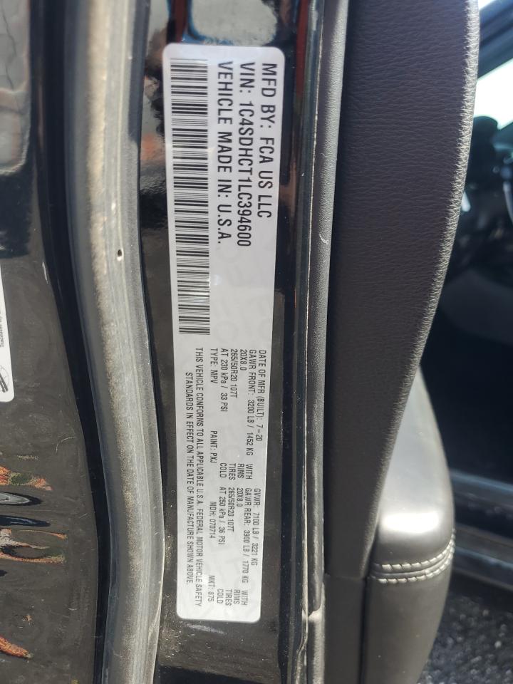 2020 Dodge Durango R/T VIN: 1C4SDHCT1LC394600 Lot: 90128385