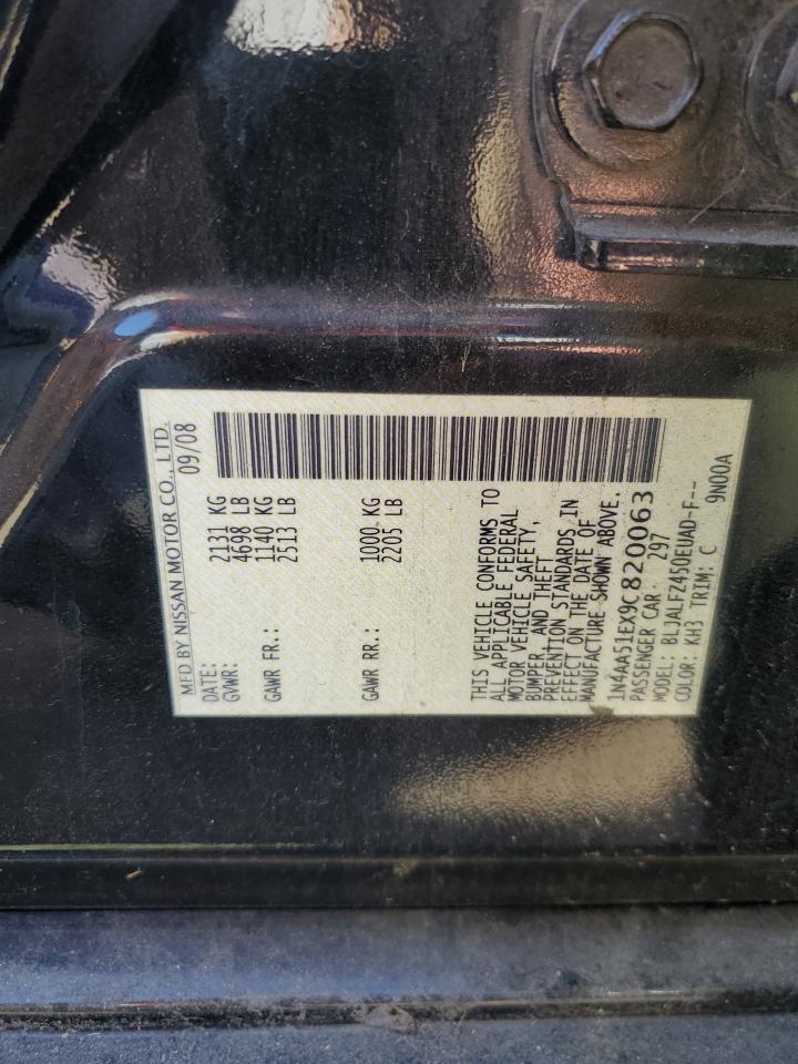 2009 Nissan Maxima S VIN: 1N4AA51EX9C820063 Lot: 86854345