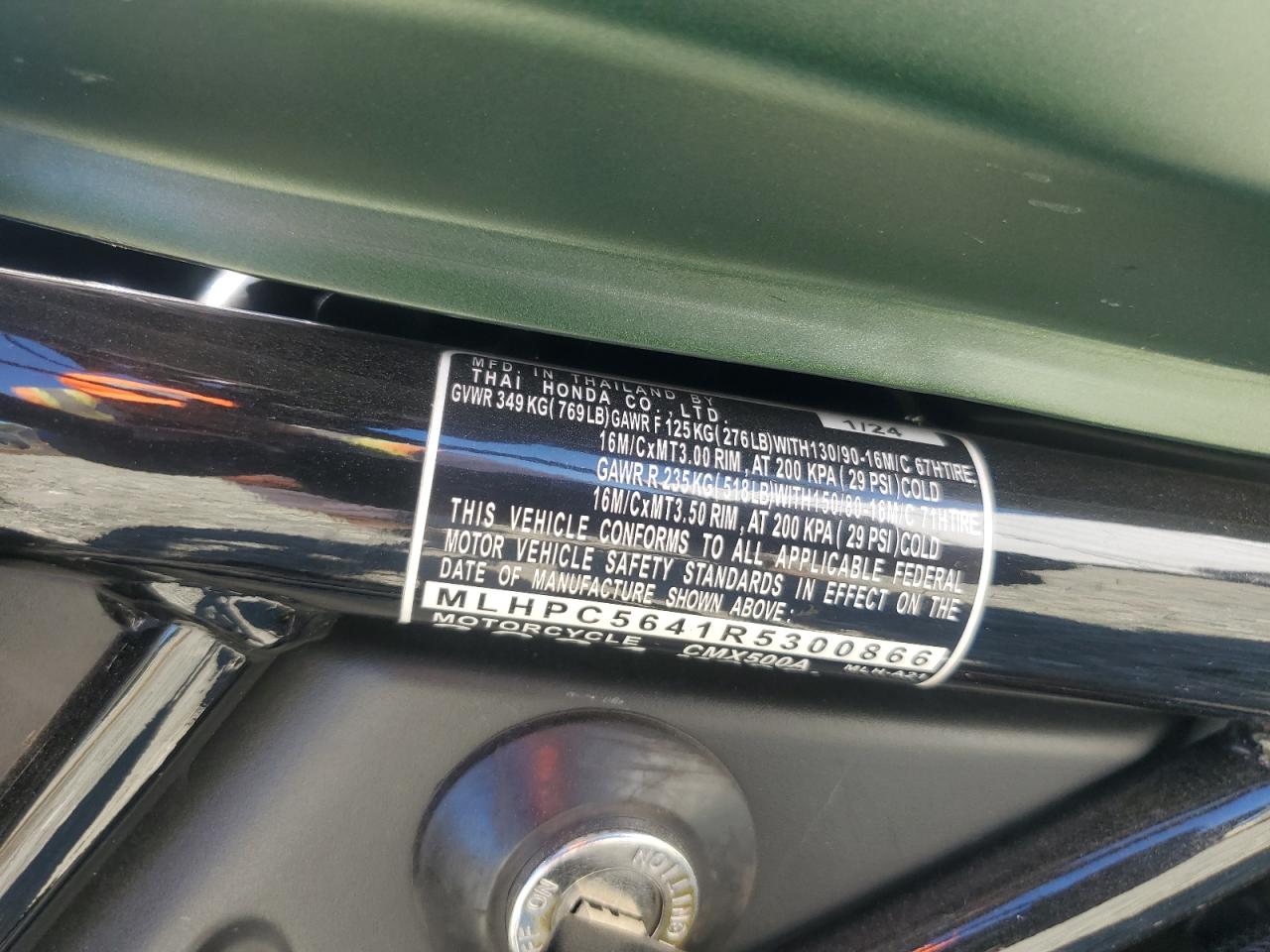 2024 Honda Cmx500 A VIN: MLHPC5641R5300866 Lot: 86234725