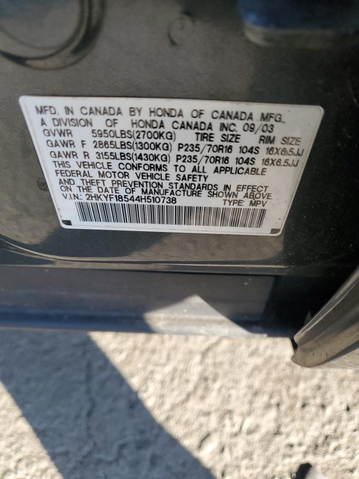 2004 Honda Pilot Exl VIN: 2HKYF18544H510738 Lot: 89633545