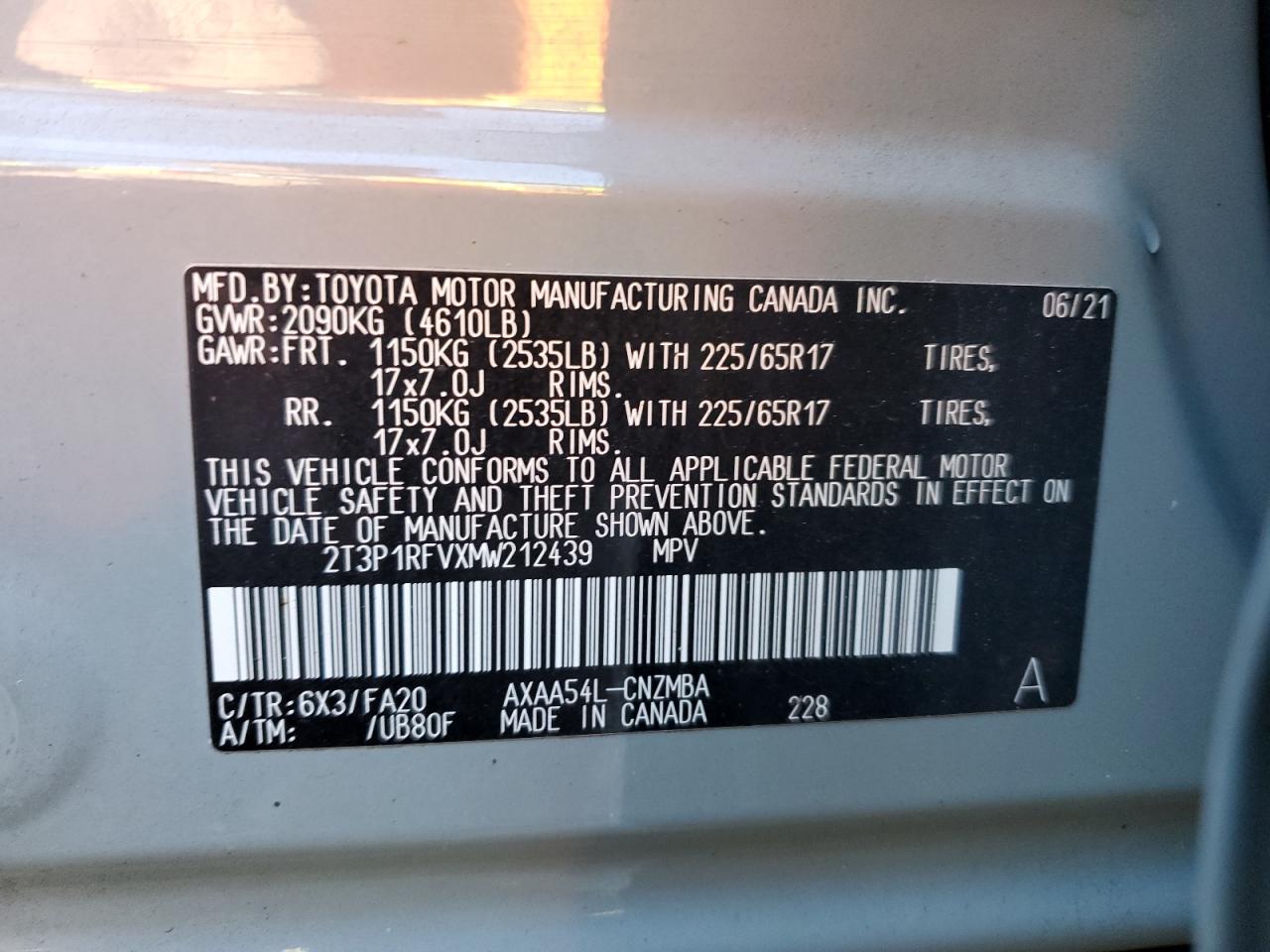 2021 Toyota Rav4 Xle VIN: 2T3P1RFVXMW212439 Lot: 85266685
