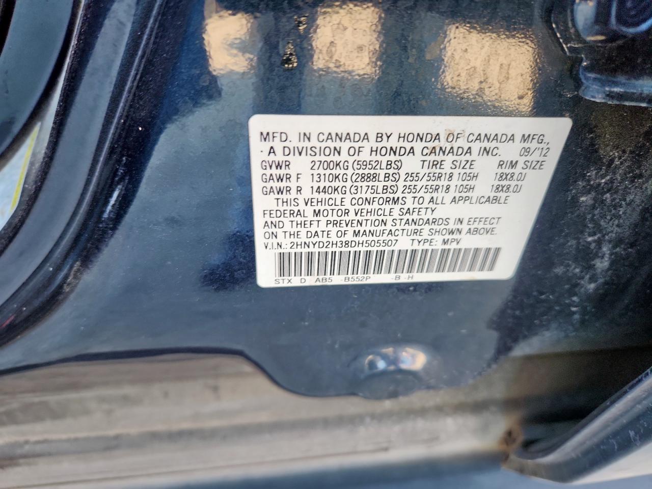 2013 Acura Mdx Technology VIN: 2HNYD2H38DH505507 Lot: 85693205