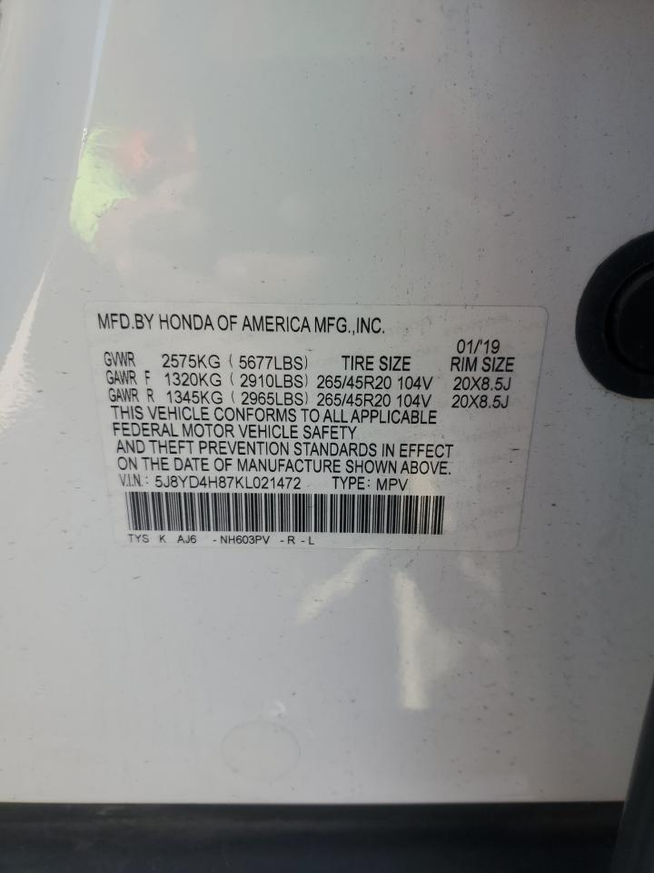 2019 Acura Mdx Advance VIN: 5J8YD4H87KL021472 Lot: 84899665