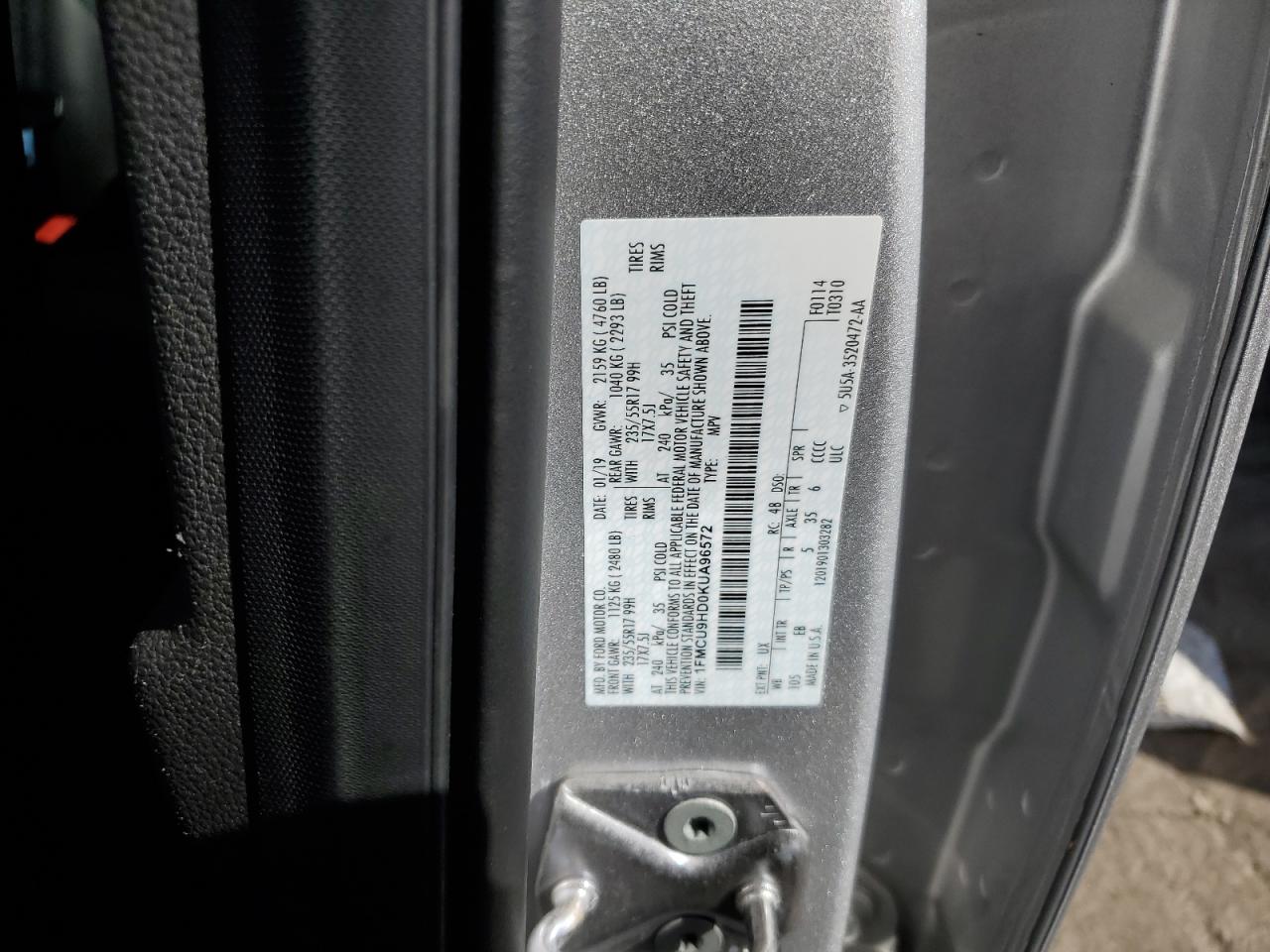 2019 Ford Escape Sel VIN: 1FMCU9HD0KUA96572 Lot: 84778295