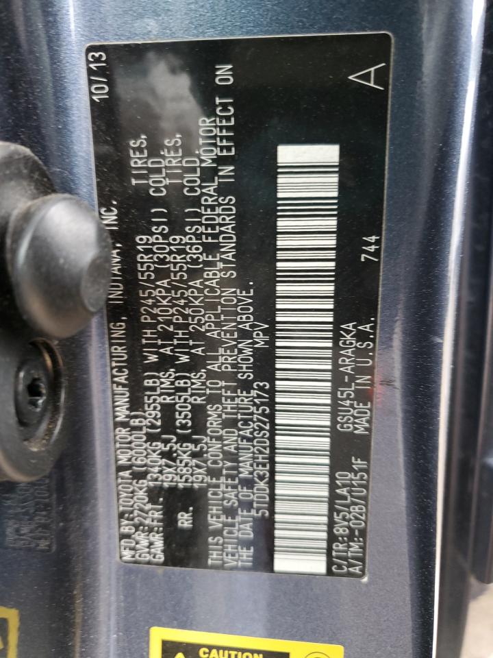 2013 Toyota Highlander Limited VIN: 5TDDK3EH2DS275173 Lot: 86152285