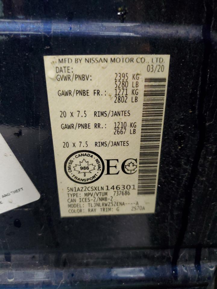 2020 Nissan Murano Sl VIN: 5N1AZ2CSXLN146301 Lot: 85637695