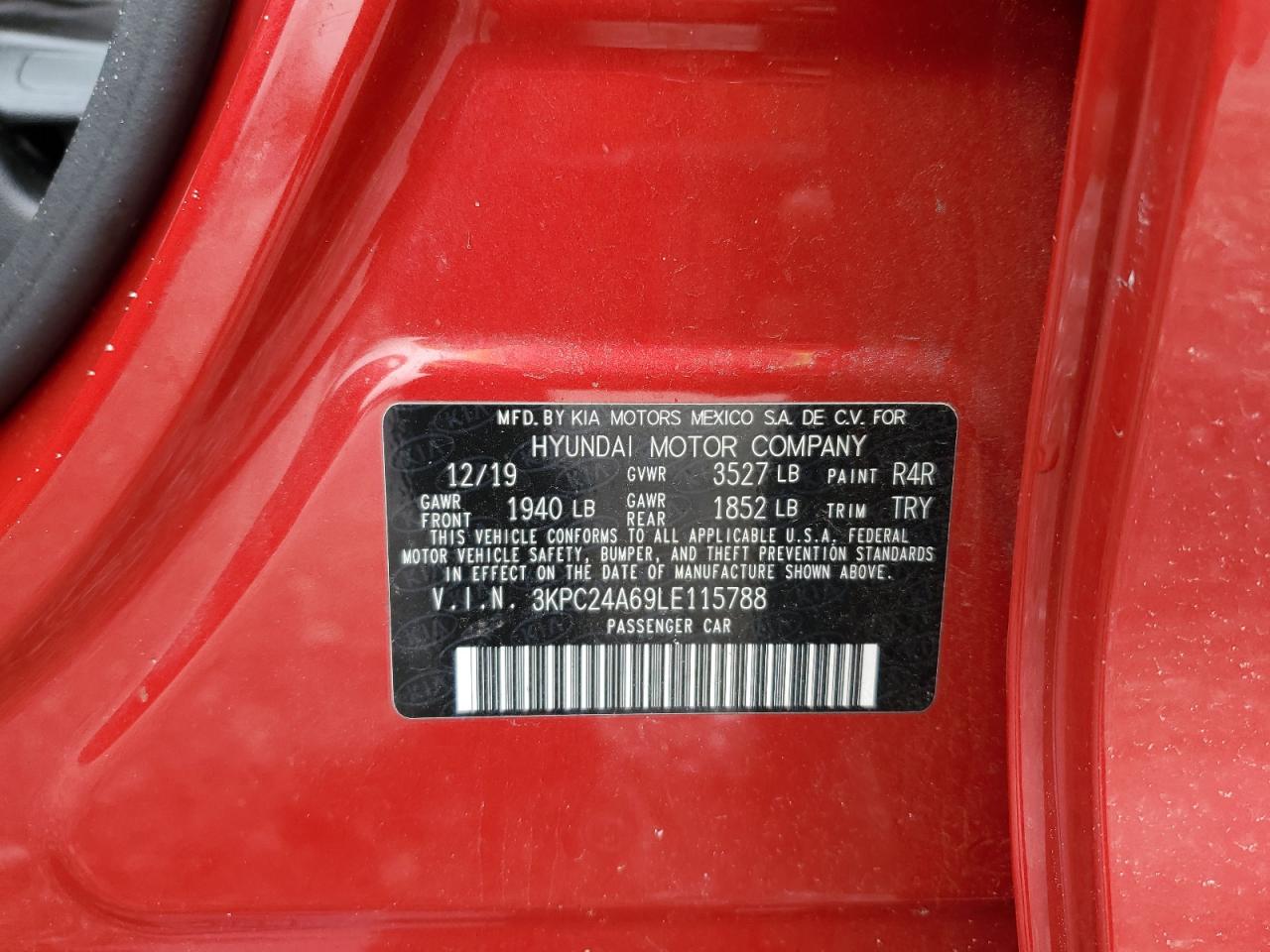 2020 Hyundai Accent Se VIN: 3KPC24A69LE115788 Lot: 86133235