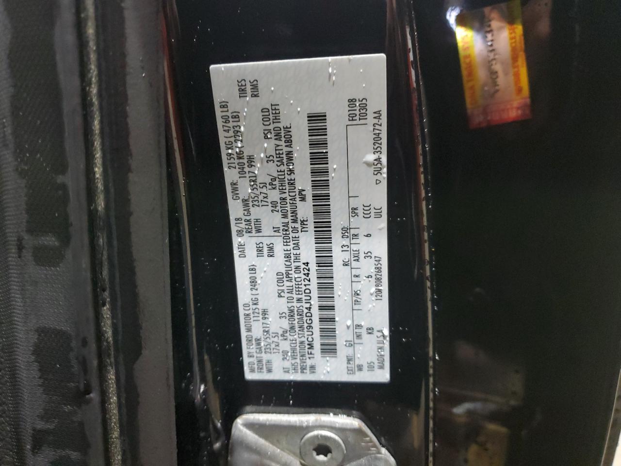 2018 Ford Escape Se VIN: 1FMCU9GD4JUD12424 Lot: 82465405