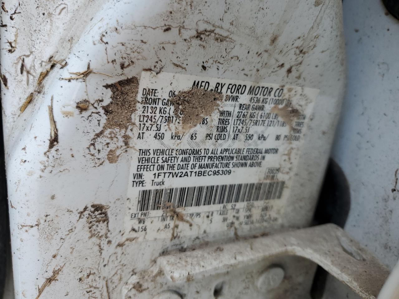 2011 Ford F250 Super Duty VIN: 1FT7W2AT1BEC95309 Lot: 90086465
