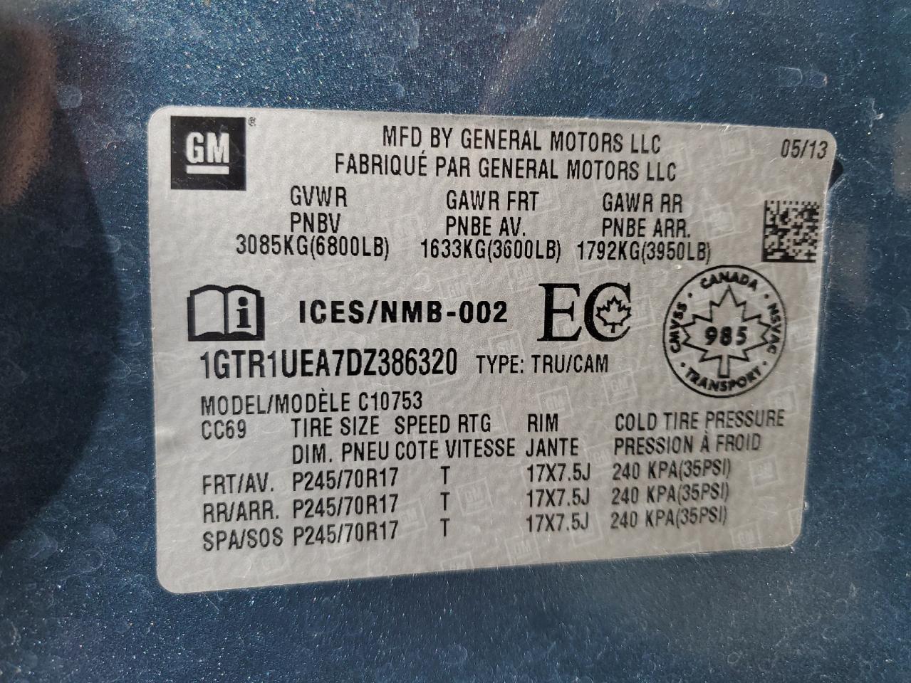 2013 GMC Sierra C1500 Sl VIN: 1GTR1UEA7DZ386320 Lot: 81640825