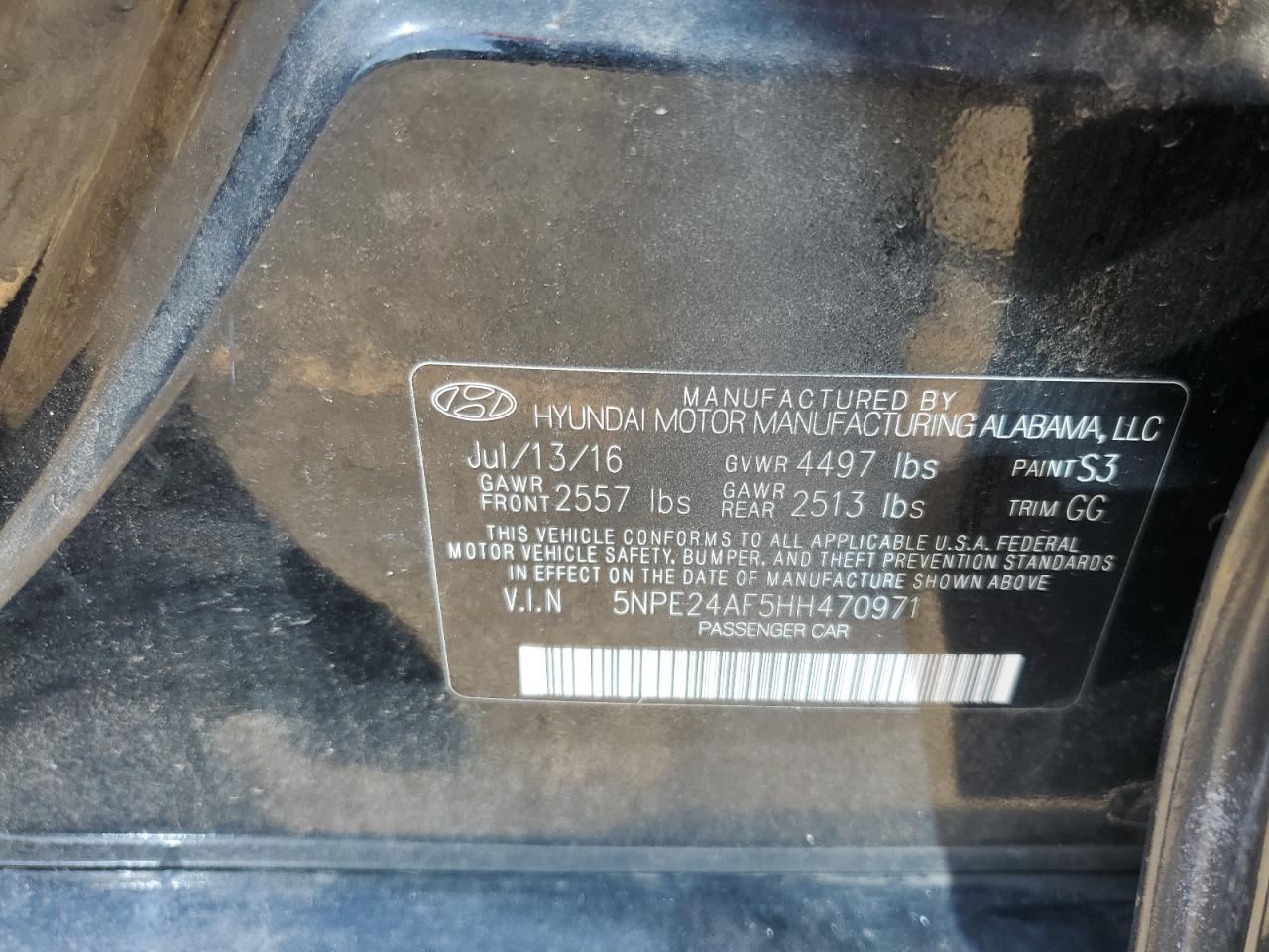 2017 Hyundai Sonata Se VIN: 5NPE24AF5HH470971 Lot: 86408565