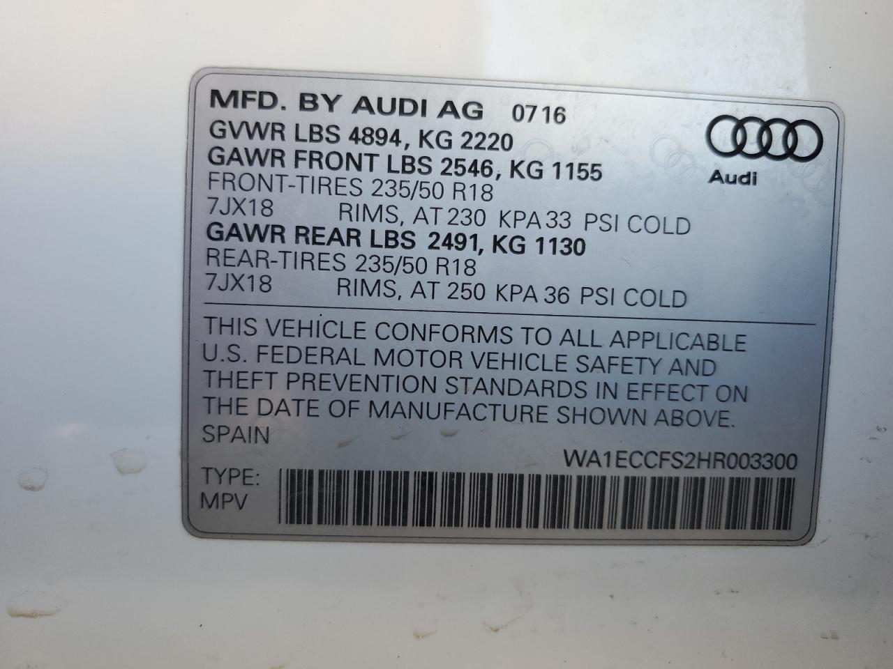 2017 Audi Q3 Premium VIN: WA1ECCFS2HR003300 Lot: 84757475